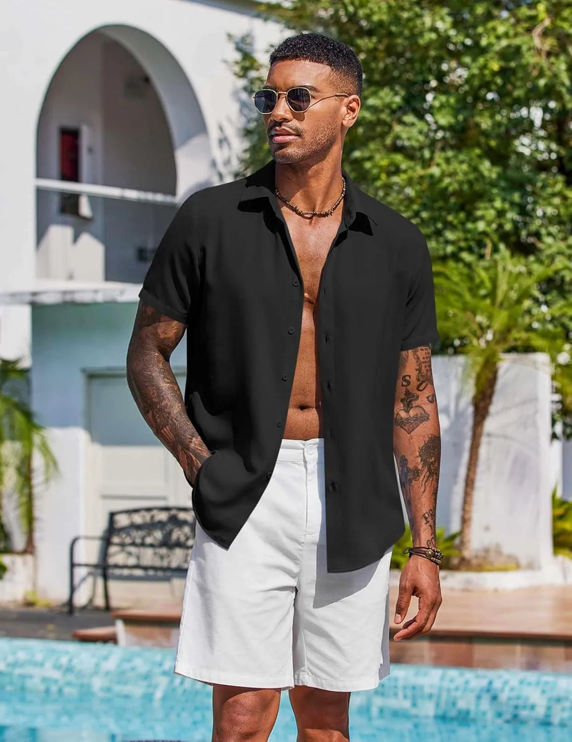 COOFANDY Mens Button Down Shirts Short Sleeve Casual Shirt Summer Beach Wedding Shirts