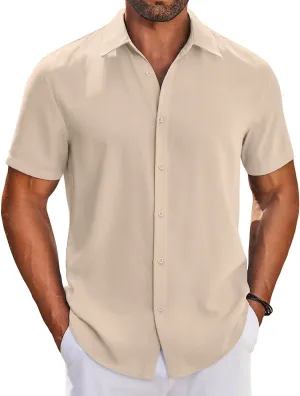 COOFANDY Mens Button Down Shirts Short Sleeve Casual Shirt Summer Beach Wedding Shirts