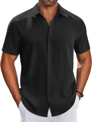 COOFANDY Mens Button Down Shirts Short Sleeve Casual Shirt Summer Beach Wedding Shirts