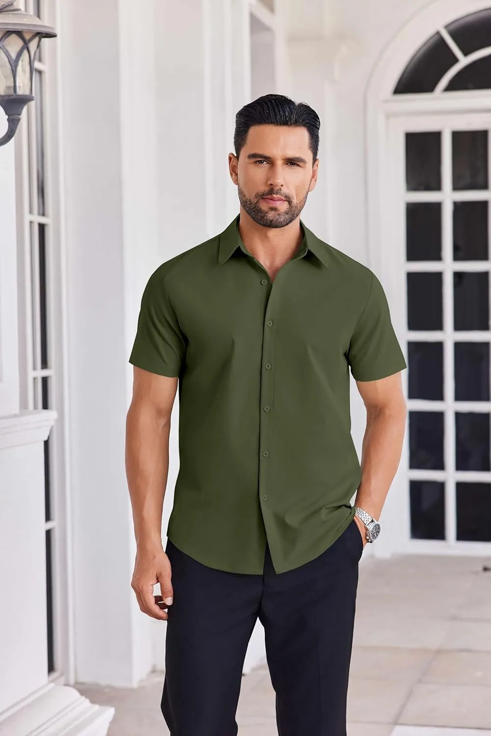 COOFANDY Mens Button Down Shirts Short Sleeve Casual Shirt Summer Untucked Dress Shirts