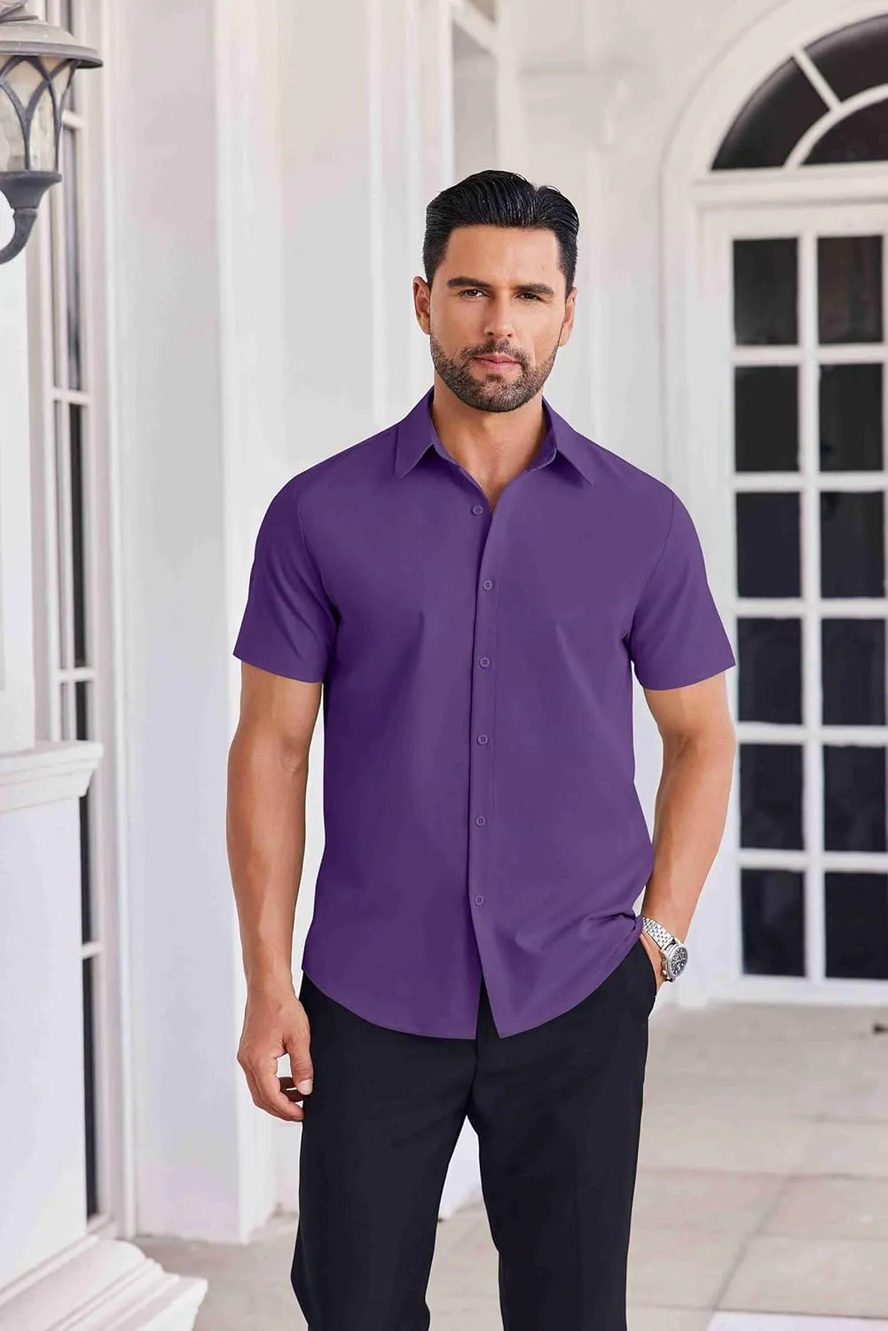 COOFANDY Mens Button Down Shirts Short Sleeve Casual Shirt Summer Untucked Dress Shirts