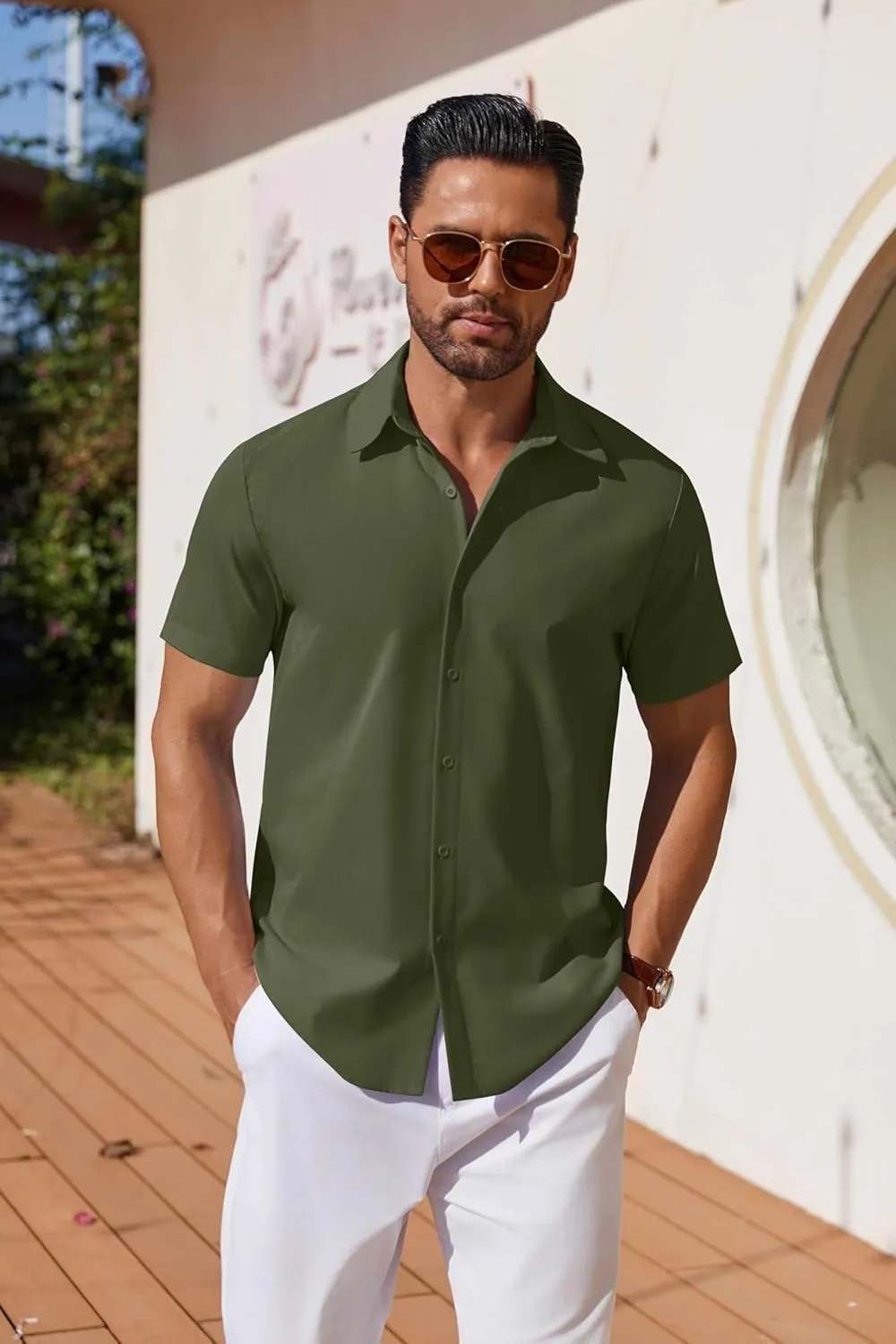 COOFANDY Mens Button Down Shirts Short Sleeve Casual Shirt Summer Untucked Dress Shirts