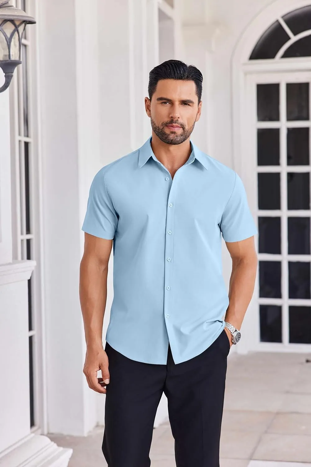 COOFANDY Mens Button Down Shirts Short Sleeve Casual Shirt Summer Untucked Dress Shirts