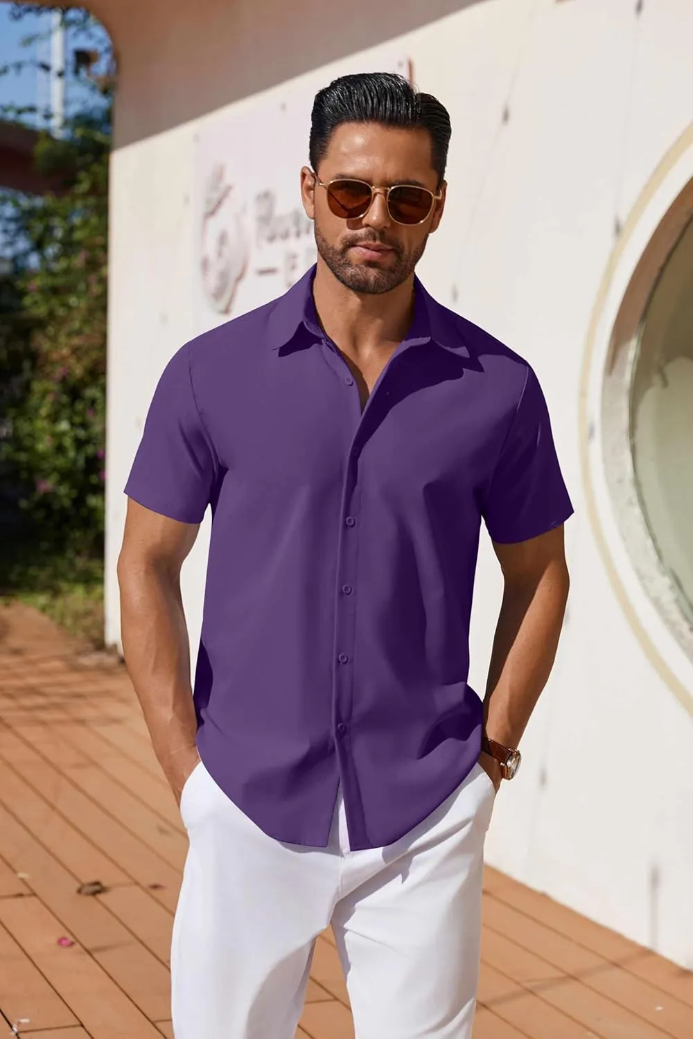 COOFANDY Mens Button Down Shirts Short Sleeve Casual Shirt Summer Untucked Dress Shirts
