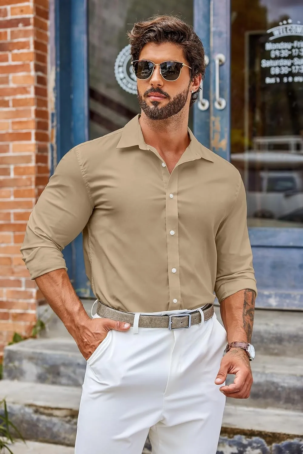 COOFANDY Mens Casual Button Down Shirts Long Sleeve Untucked Shirts for Men Stretch Dress Shirt