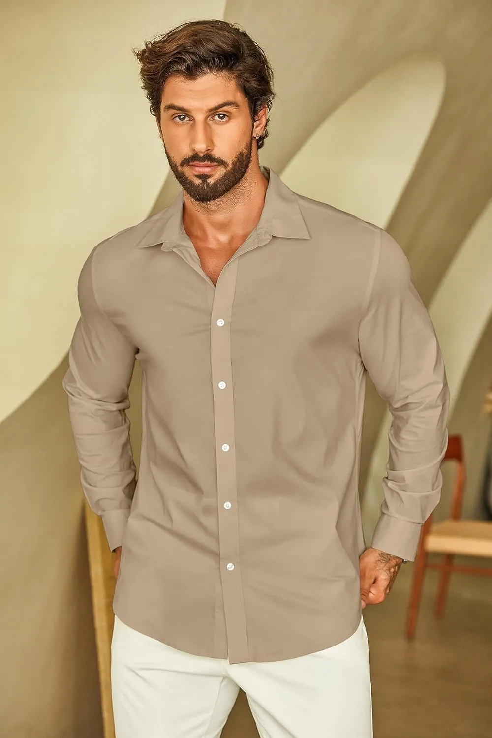 COOFANDY Mens Casual Button Down Shirts Long Sleeve Untucked Shirts for Men Stretch Dress Shirt