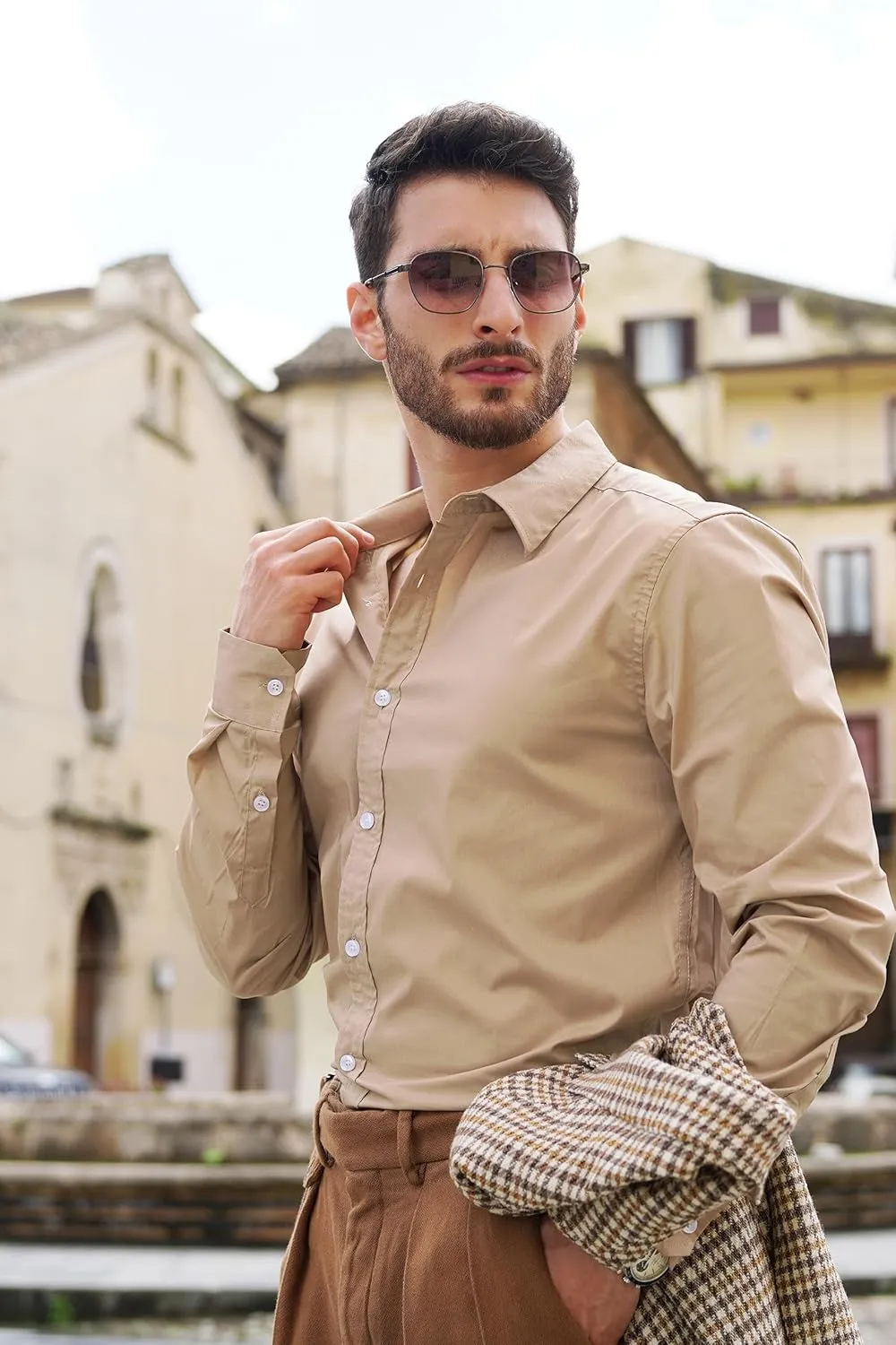 COOFANDY Mens Casual Button Down Shirts Long Sleeve Untucked Shirts for Men Stretch Dress Shirt