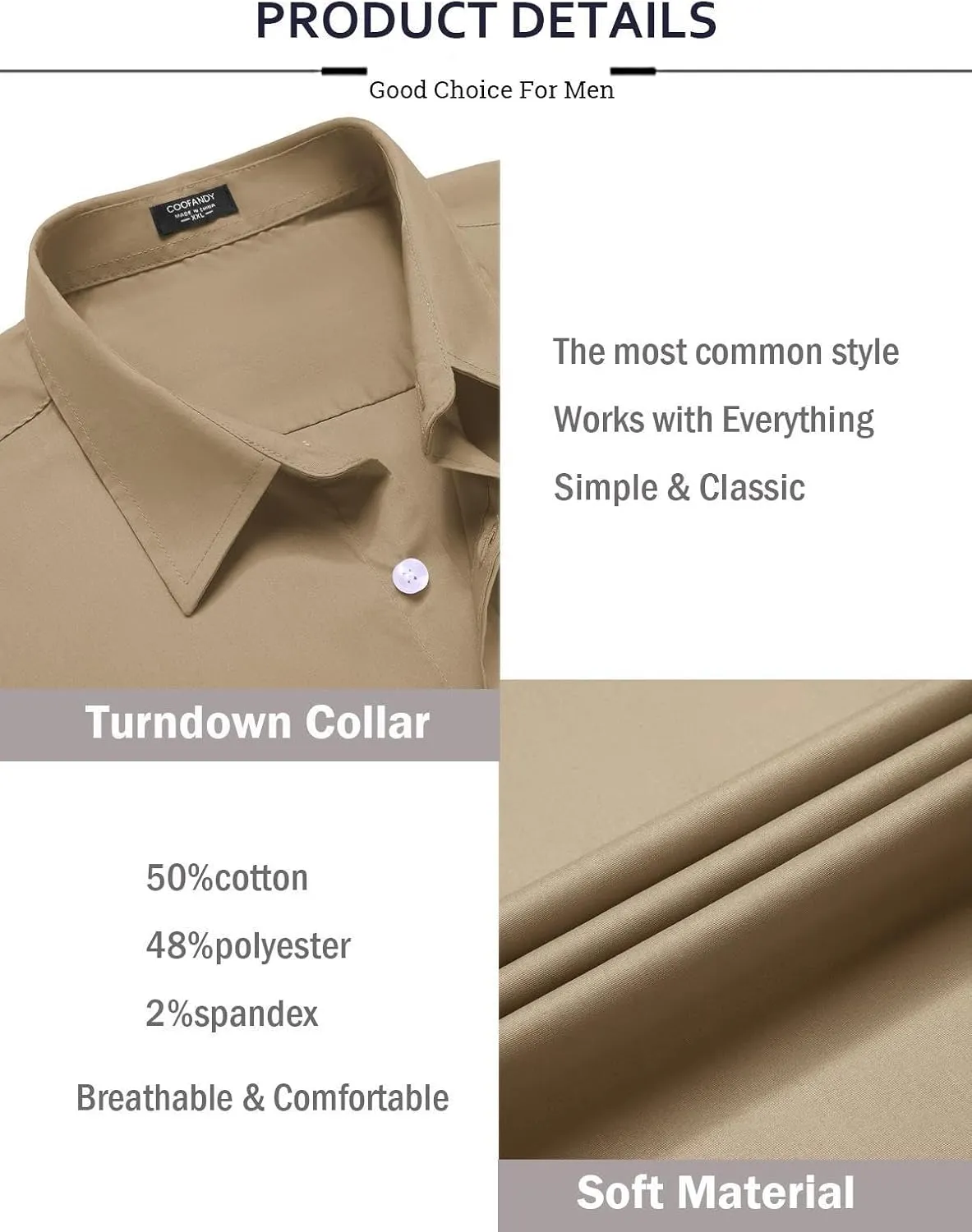 COOFANDY Mens Casual Button Down Shirts Long Sleeve Untucked Shirts for Men Stretch Dress Shirt