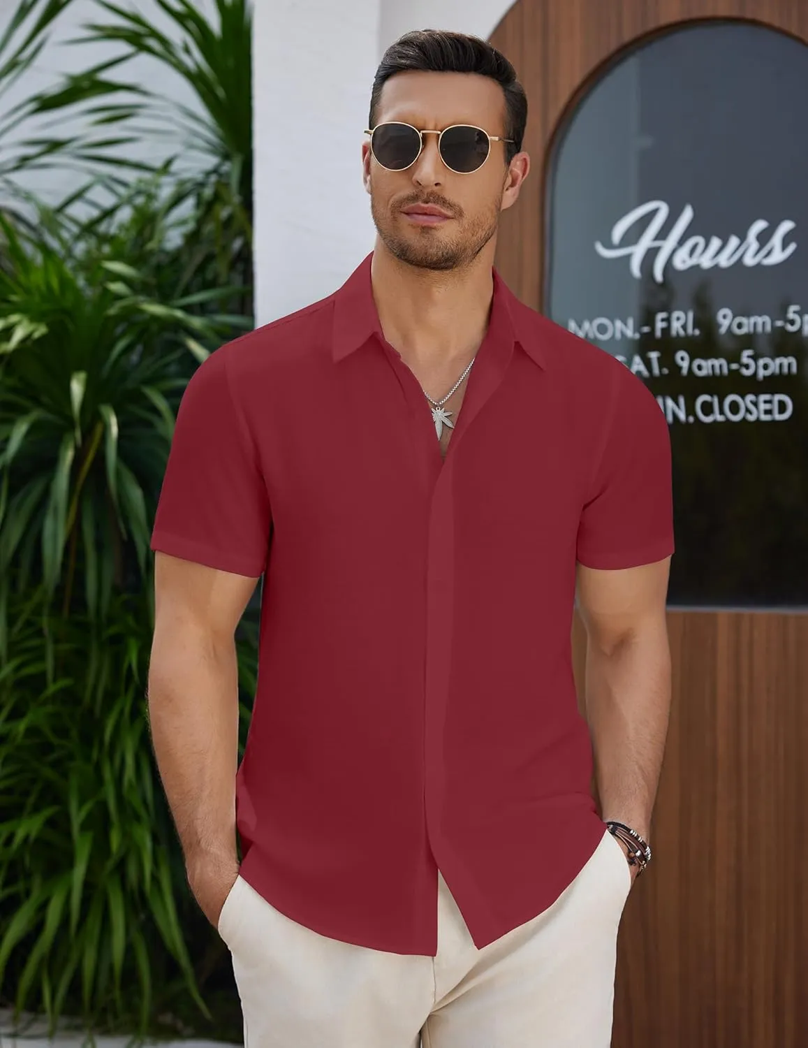 COOFANDY Men's Casual Button Down Short Sleeve Shirts Summer Beach Wedding Shirt Vacation Cotton Shirts