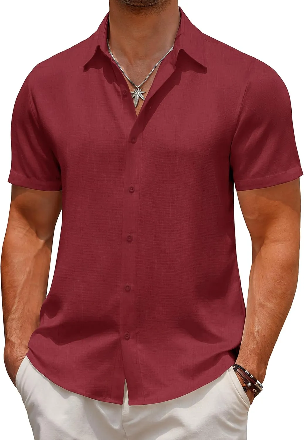 COOFANDY Men's Casual Button Down Short Sleeve Shirts Summer Beach Wedding Shirt Vacation Cotton Shirts