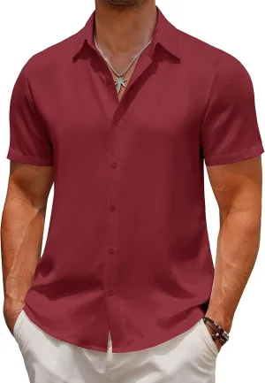 COOFANDY Men's Casual Button Down Short Sleeve Shirts Summer Beach Wedding Shirt Vacation Cotton Shirts