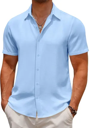COOFANDY Men's Casual Button Down Short Sleeve Shirts Summer Beach Wedding Shirt Vacation Cotton Shirts