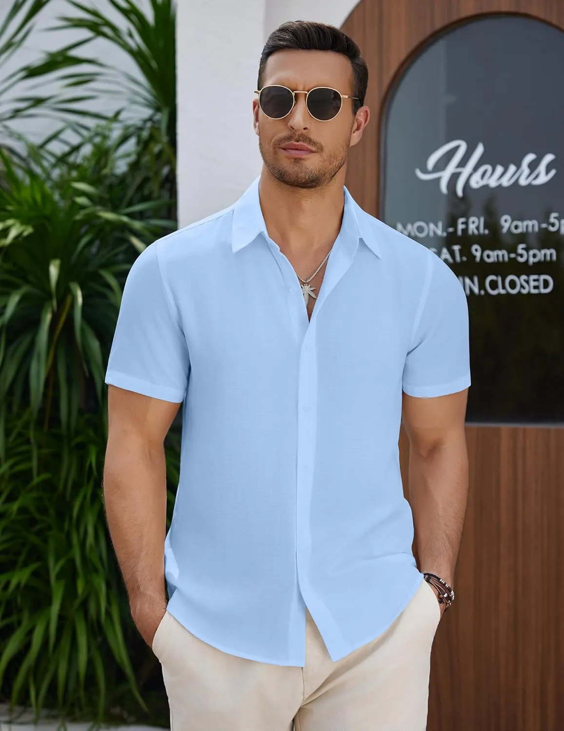 COOFANDY Men's Casual Button Down Short Sleeve Shirts Summer Beach Wedding Shirt Vacation Cotton Shirts
