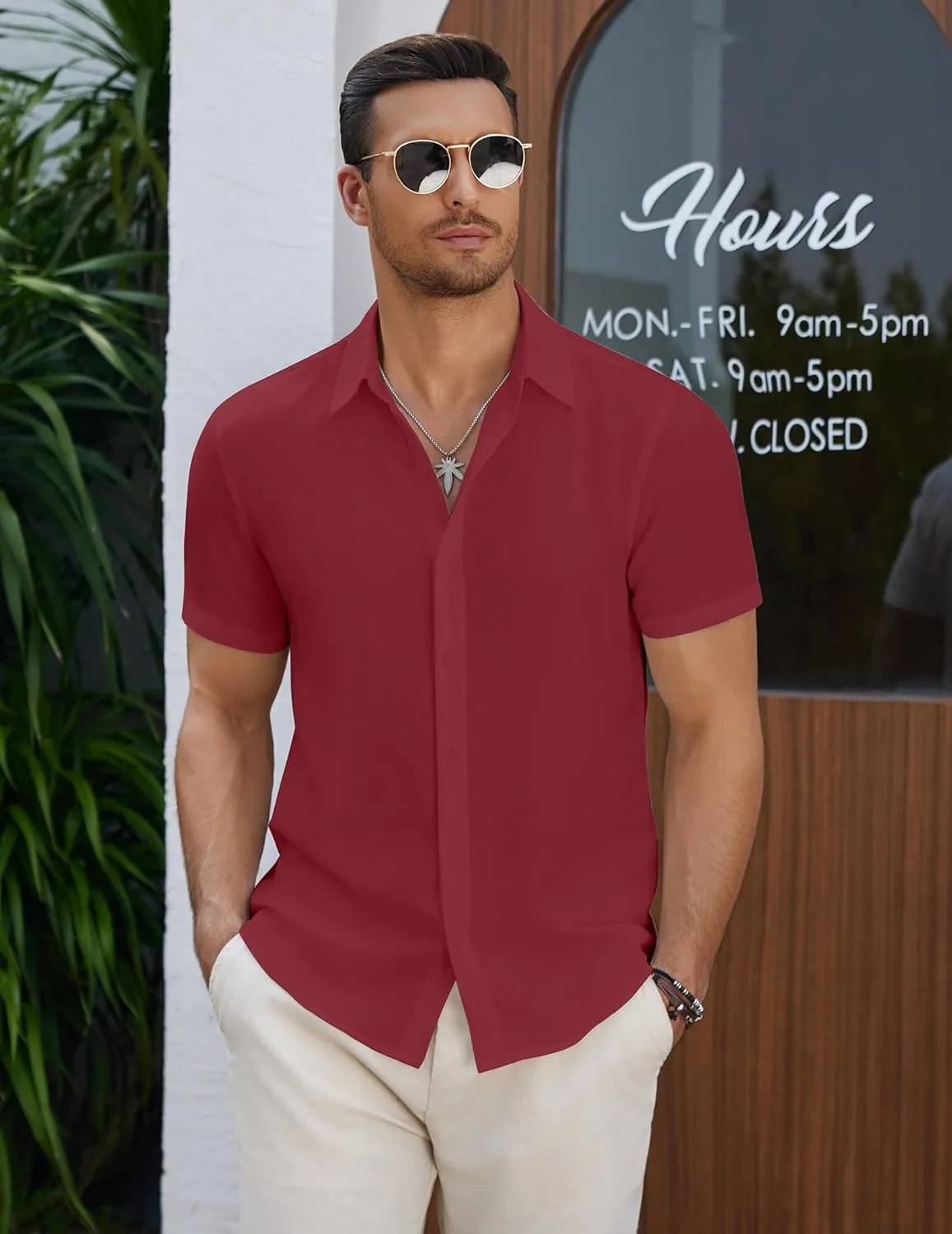 COOFANDY Men's Casual Button Down Short Sleeve Shirts Summer Beach Wedding Shirt Vacation Cotton Shirts