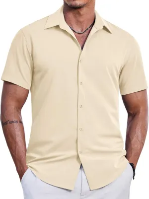 COOFANDY Mens Casual Short Sleeve Button Down Shirts Summer Untucked Wrinkle Free Shirts