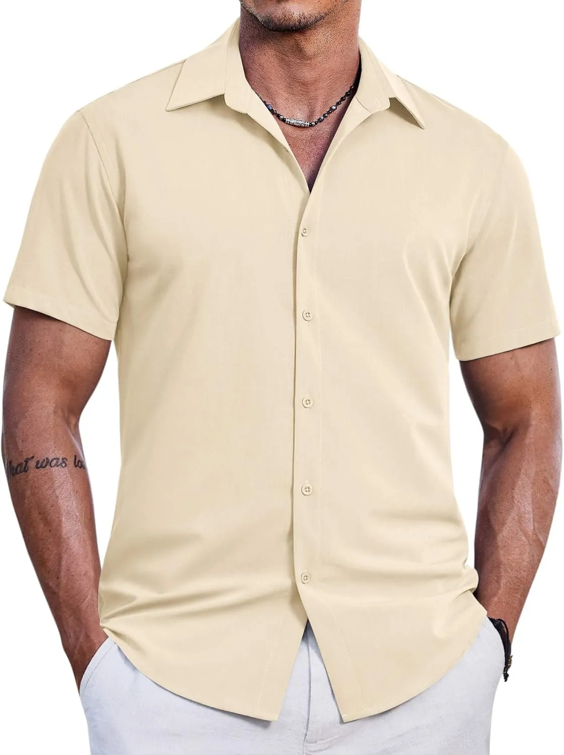 COOFANDY Mens Casual Short Sleeve Button Down Shirts Summer Untucked Wrinkle Free Shirts