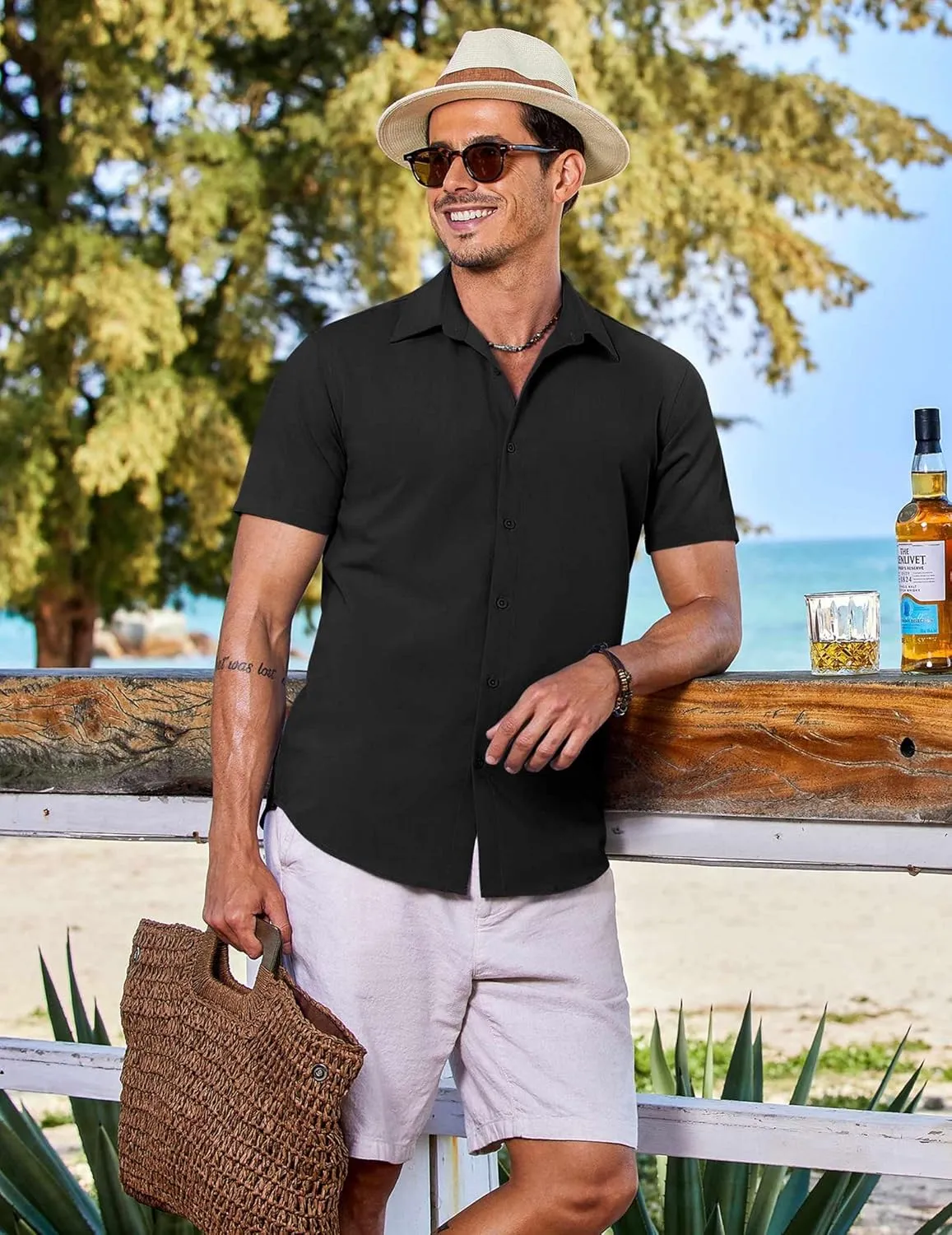 COOFANDY Mens Casual Short Sleeve Button Down Shirts Summer Untucked Wrinkle Free Shirts