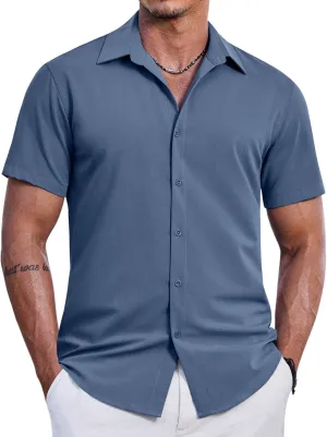 COOFANDY Mens Casual Short Sleeve Button Down Shirts Summer Untucked Wrinkle Free Shirts