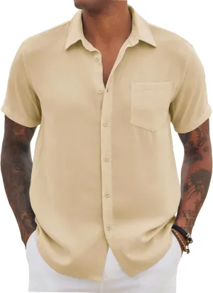 COOFANDY Mens Casual Short Sleeve Shirts Button Down Textured Shirts Summer Beach Shirt with Pocket
