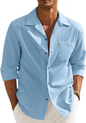 COOFANDY Men's Cotton Linen Shirts Long Sleeve Casual Buttton Down Shirts Beach Top