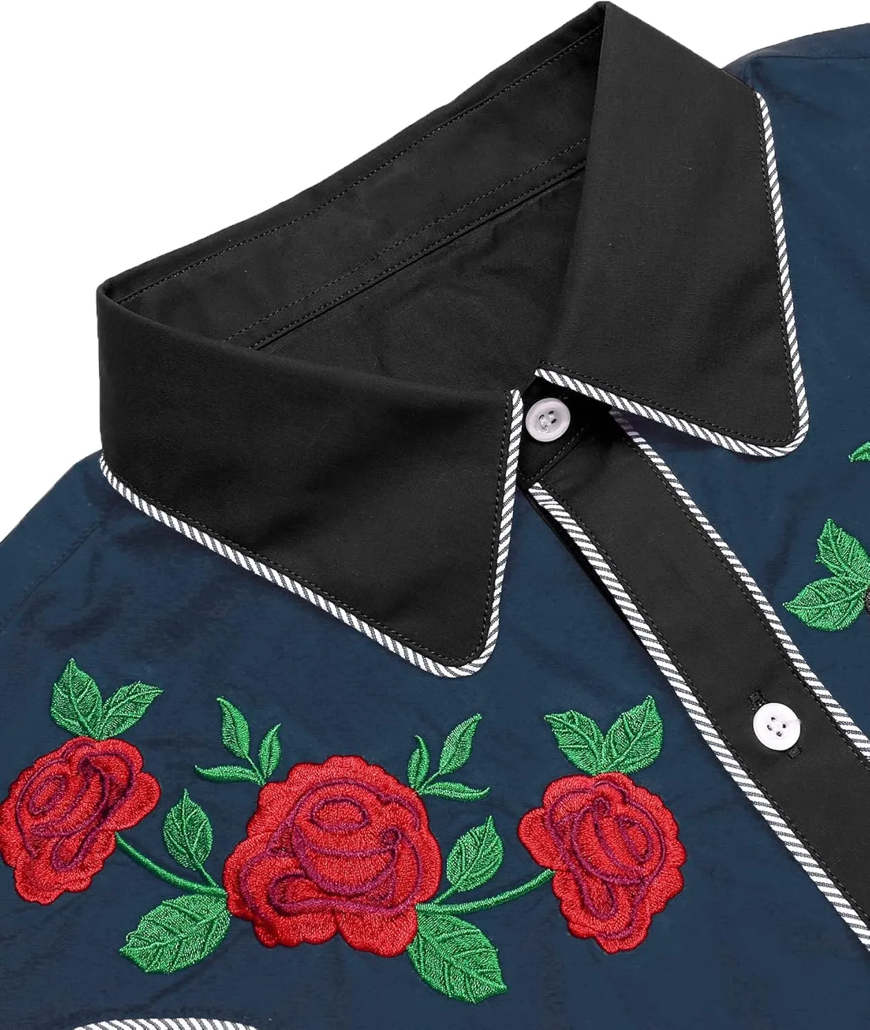 COOFANDY Men's Cowboy Shirtss Embroidered Rose Design Shirts Western Long Sleeve Button Down Shirts