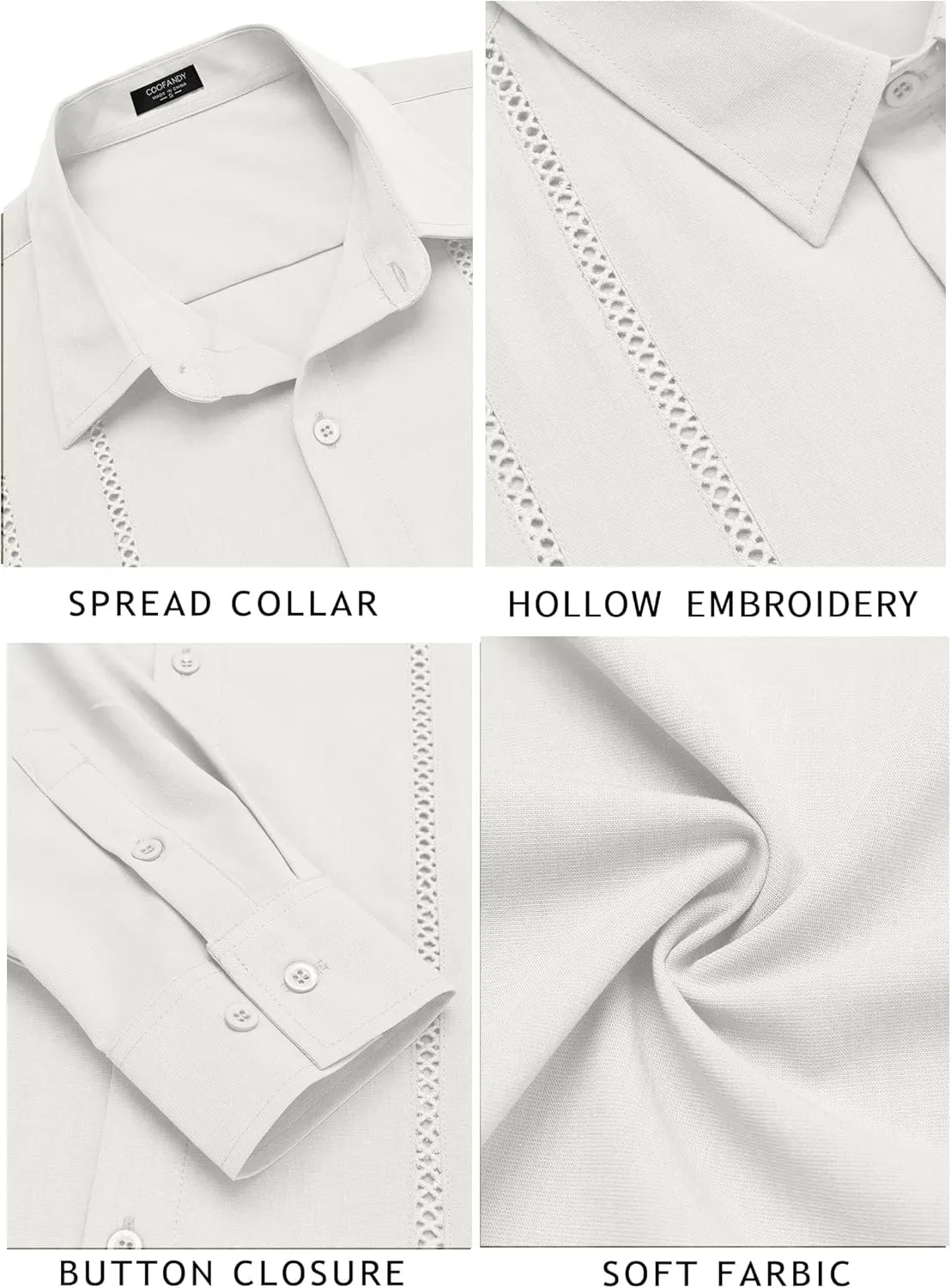 COOFANDY Mens Cuban Guayabera Shirt Casual Button Down Shirts Long Sleeve Summer Beach Shirts