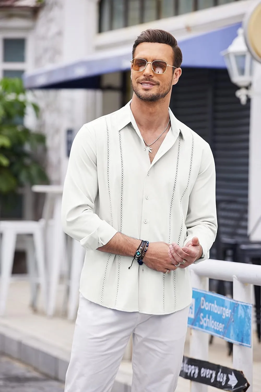 COOFANDY Mens Cuban Guayabera Shirt Casual Button Down Shirts Long Sleeve Summer Beach Shirts