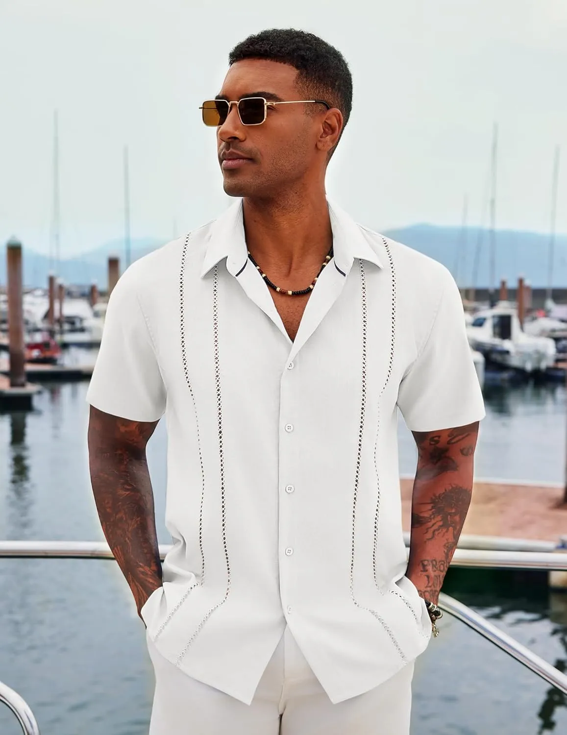 COOFANDY Men's Cuban Guayabera Shirt Casual Short Sleeve Button Down Shirts Summer Beach Shirts
