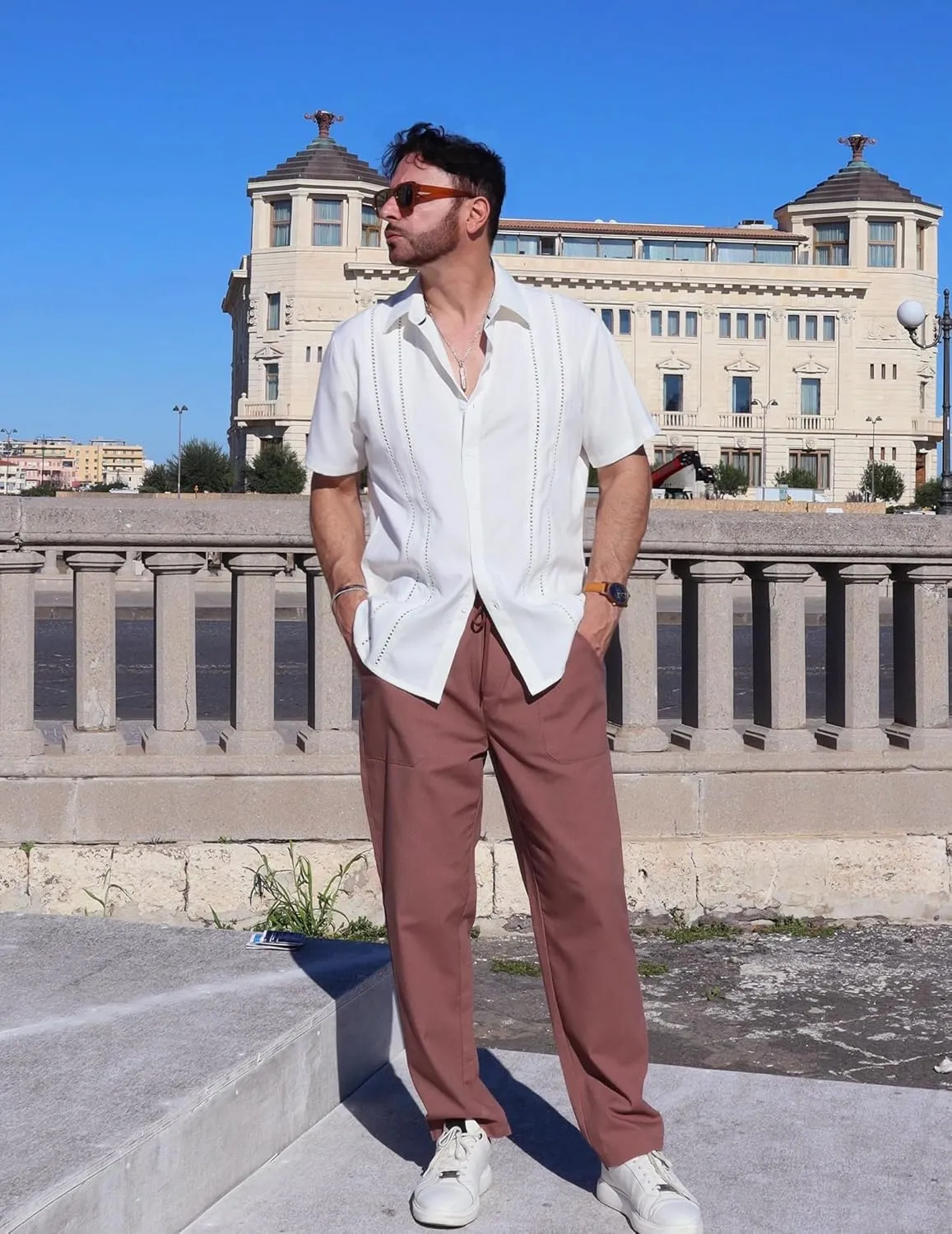 COOFANDY Men's Cuban Guayabera Shirt Casual Short Sleeve Button Down Shirts Summer Beach Shirts