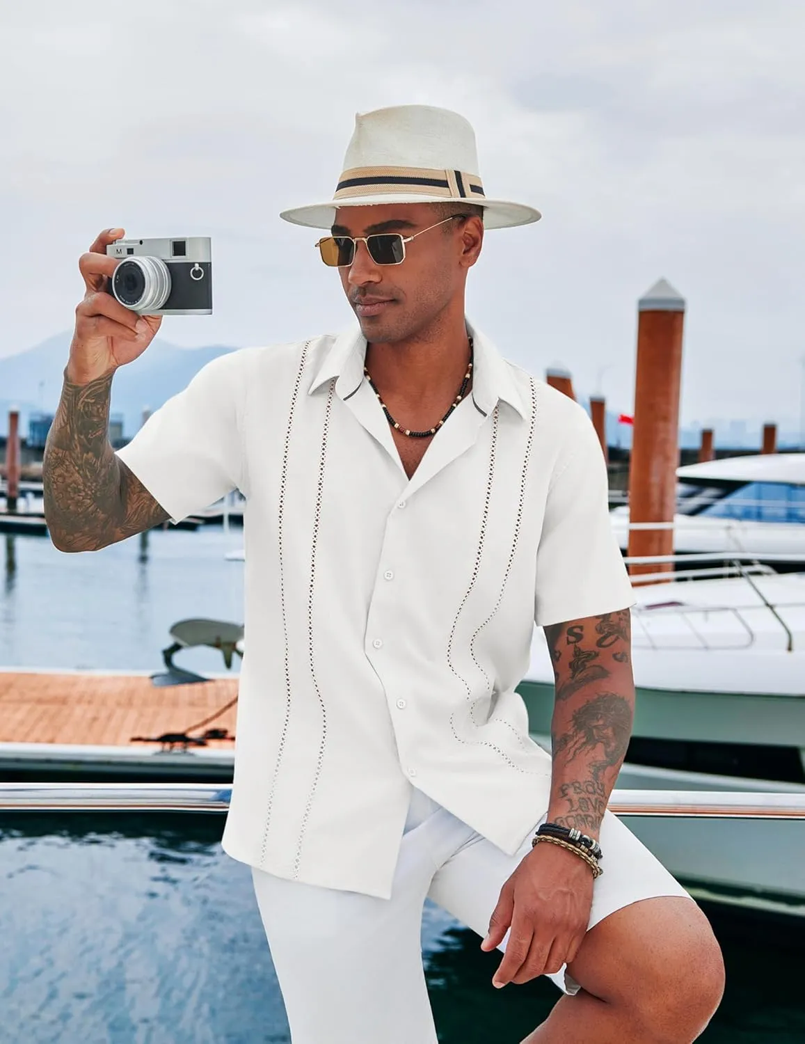 COOFANDY Men's Cuban Guayabera Shirt Casual Short Sleeve Button Down Shirts Summer Beach Shirts