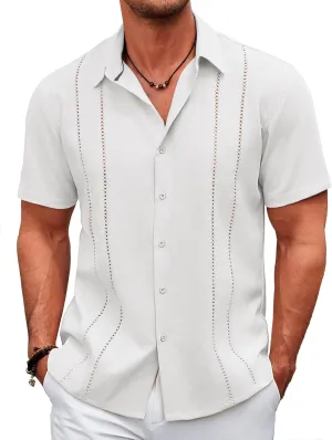 COOFANDY Men's Cuban Guayabera Shirt Casual Short Sleeve Button Down Shirts Summer Beach Shirts