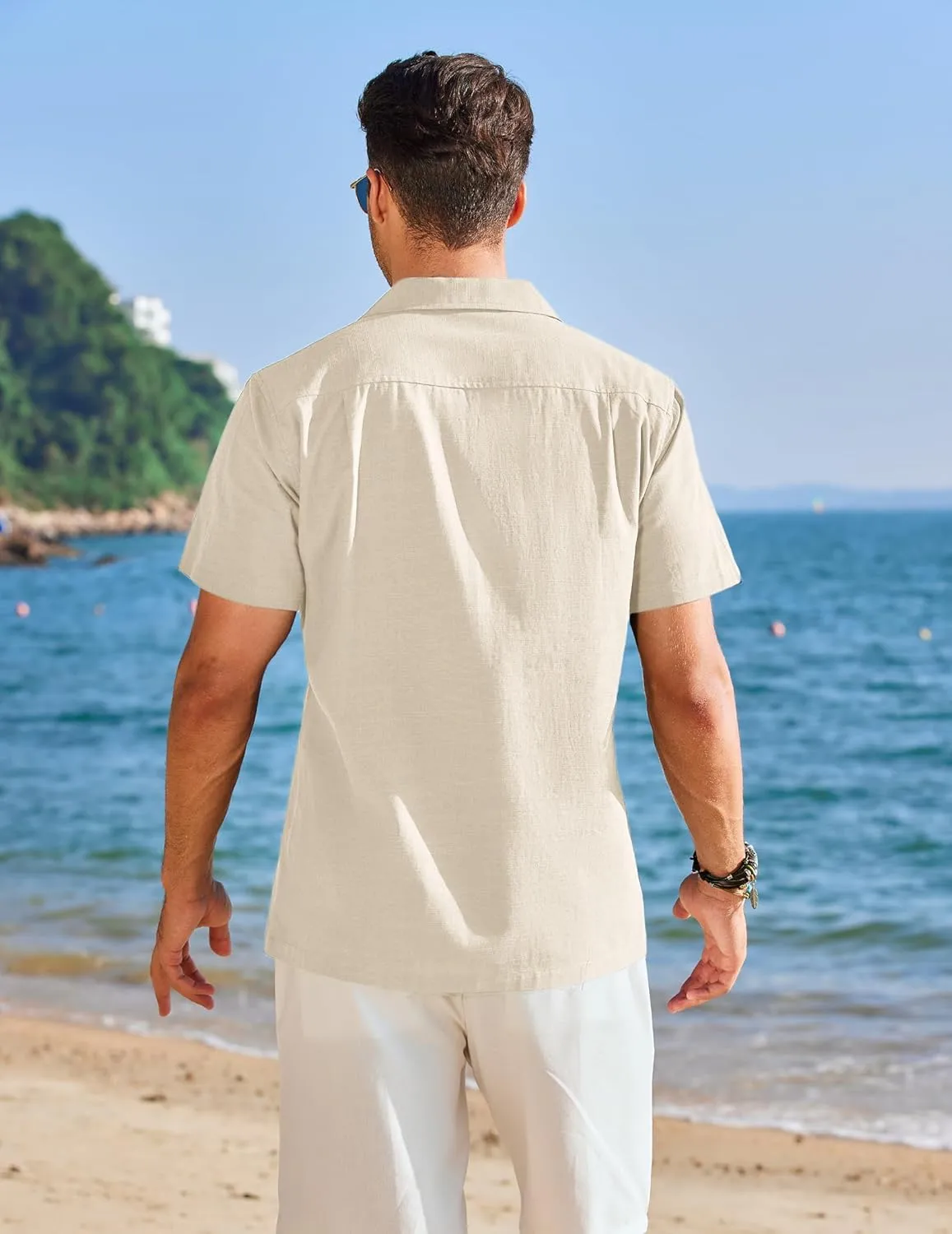 COOFANDY Mens Cuban Guayabera Shirt Short Sleeve Button Down Shirts Casual Summer Linen Shirts