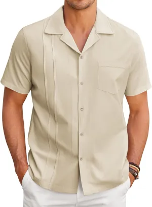 COOFANDY Mens Cuban Guayabera Shirt Short Sleeve Button Down Shirts Casual Summer Linen Shirts