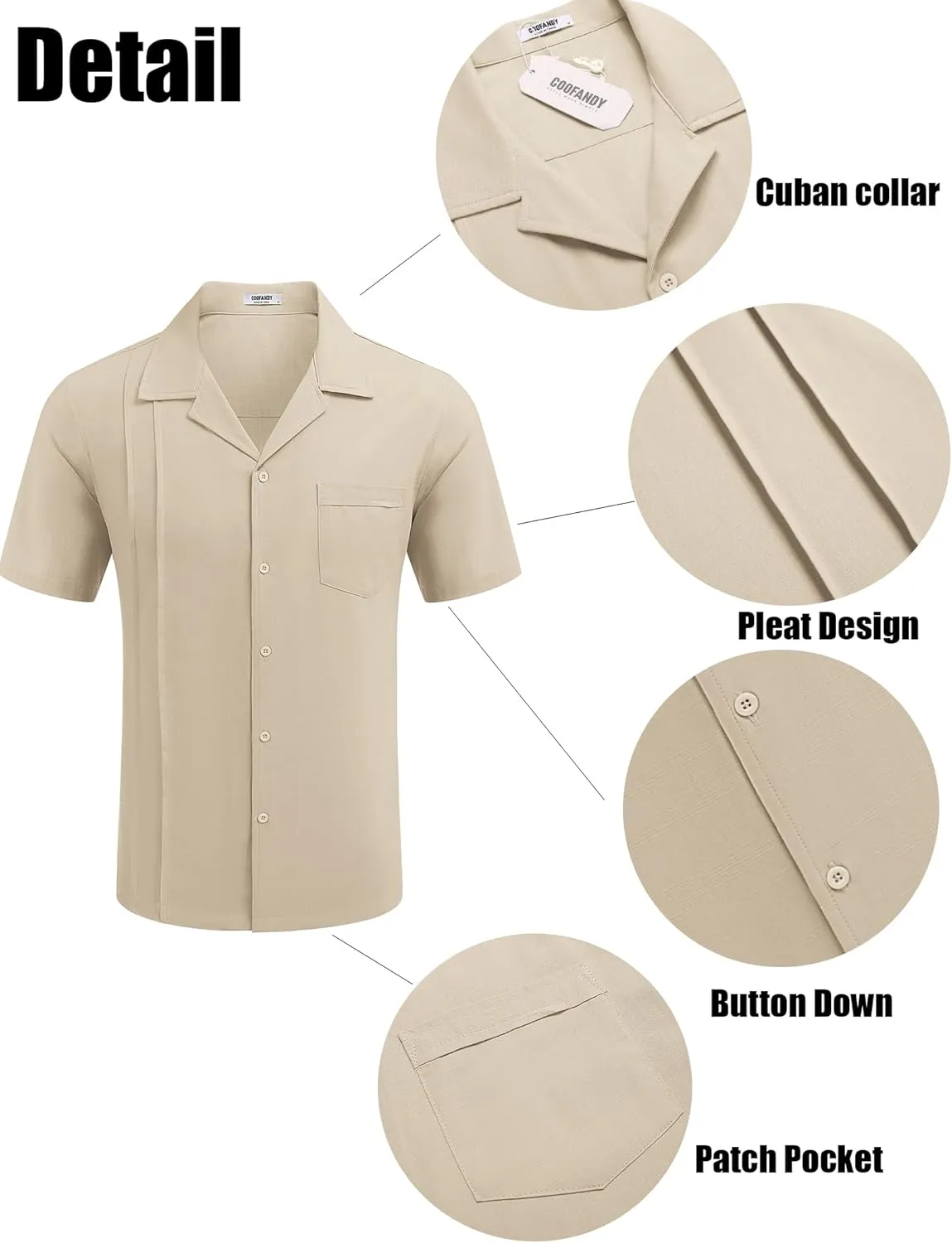 COOFANDY Mens Cuban Guayabera Shirt Short Sleeve Button Down Shirts Casual Summer Linen Shirts