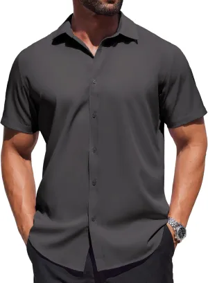 COOFANDY Mens Dress Shirts Button Down Short Sleeve Shirt Summer Shirts Business Casual Wedding Shirt