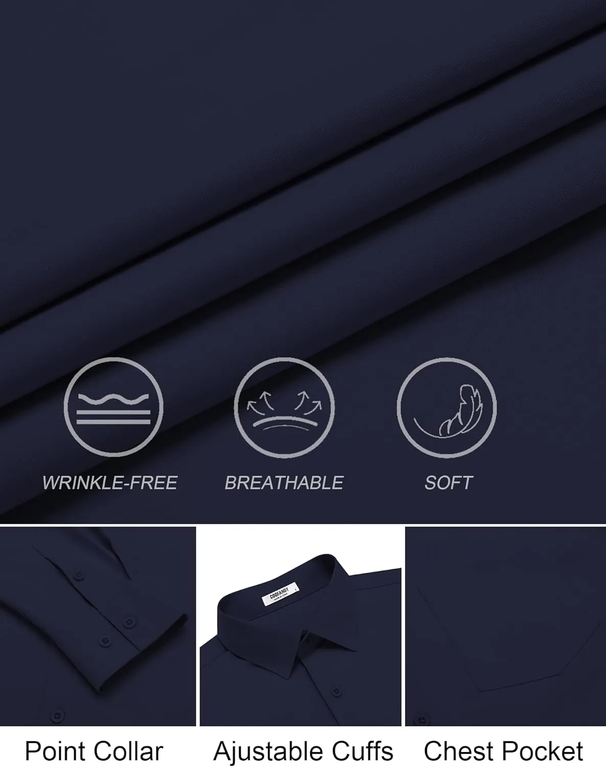 COOFANDY Mens Dress Shirts Long Sleeve Wrinkle Free Button Down Shirts Formal Business Shirt