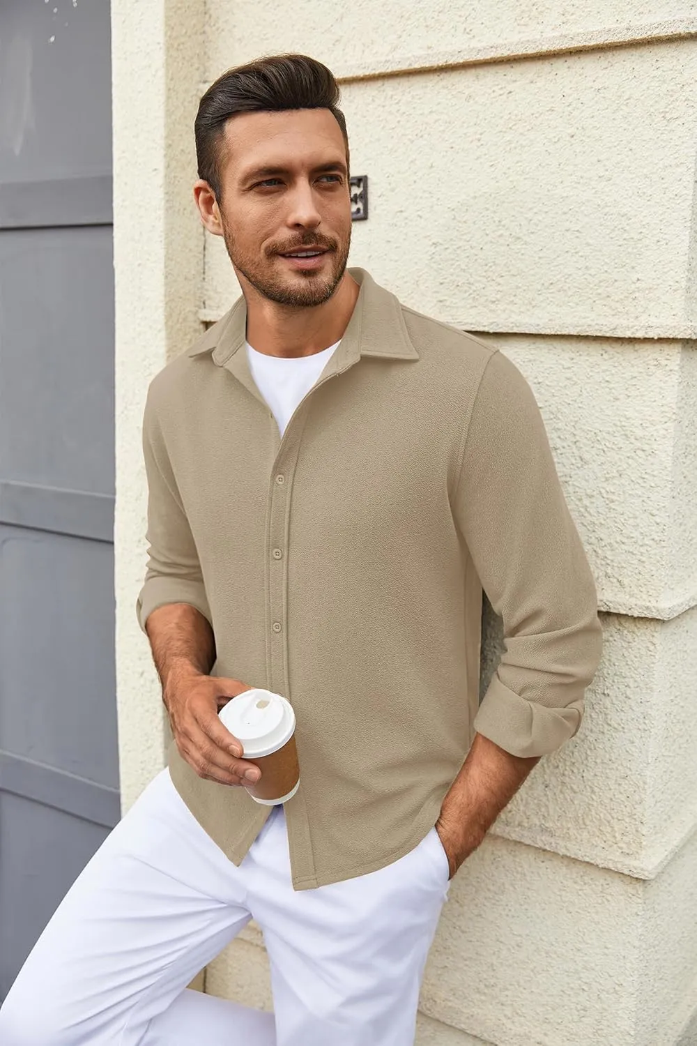 COOFANDY Mens Dress Shirts Long Sleeve Wrinkle Free Untucked Shirts Lightweight Button Down Shirt