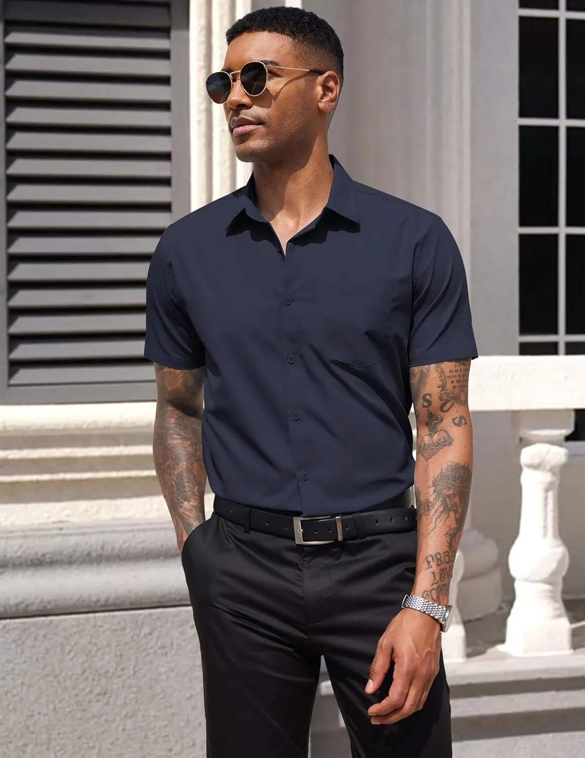 COOFANDY Men's Dress Shirts Short Sleeve Business Casual Regular Fit Button Down Shirts with Pocket
