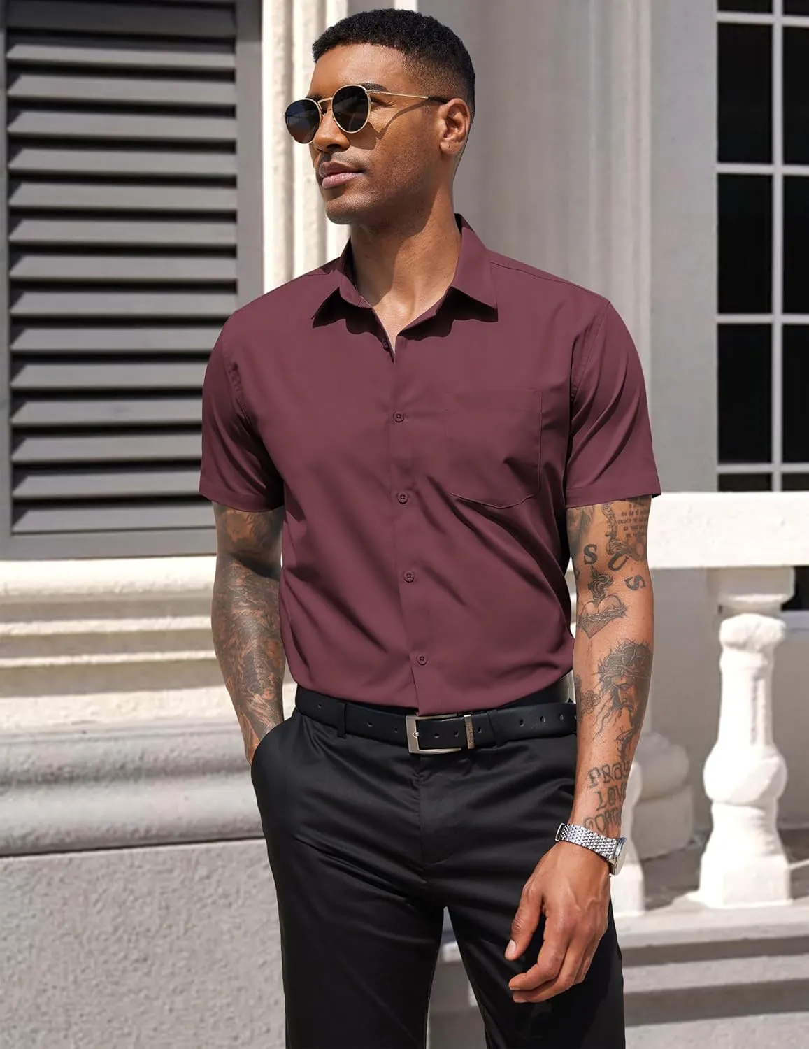 COOFANDY Men's Dress Shirts Short Sleeve Business Casual Regular Fit Button Down Shirts with Pocket