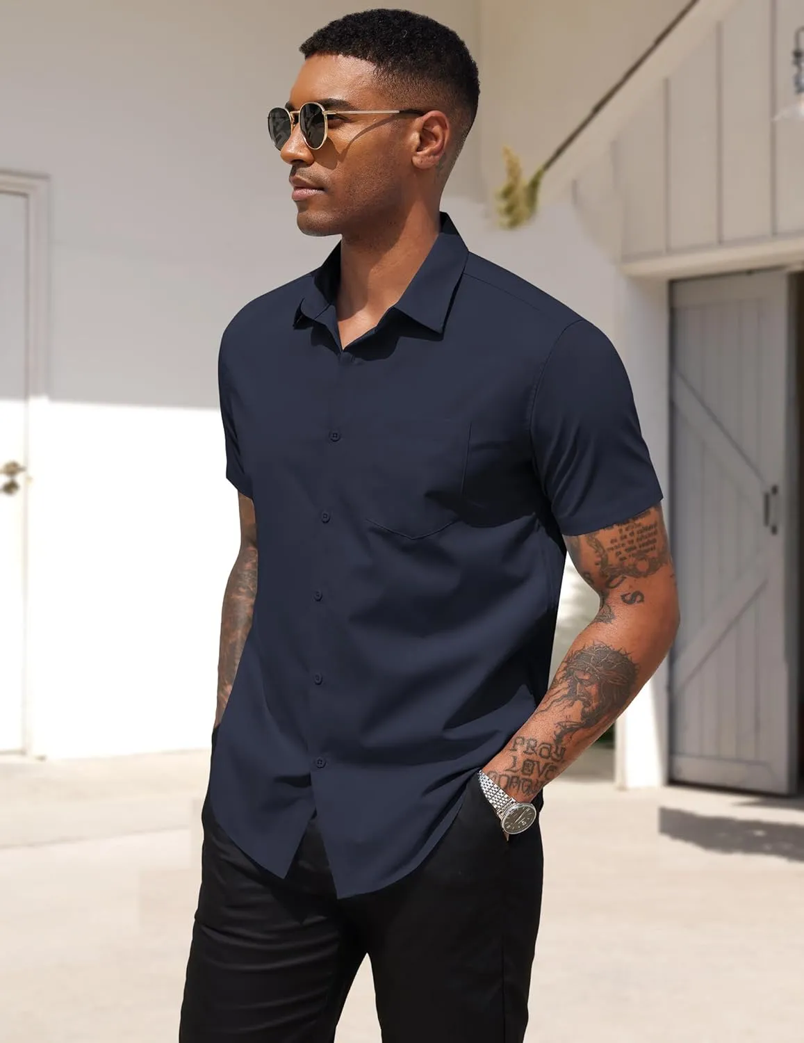 COOFANDY Men's Dress Shirts Short Sleeve Business Casual Regular Fit Button Down Shirts with Pocket