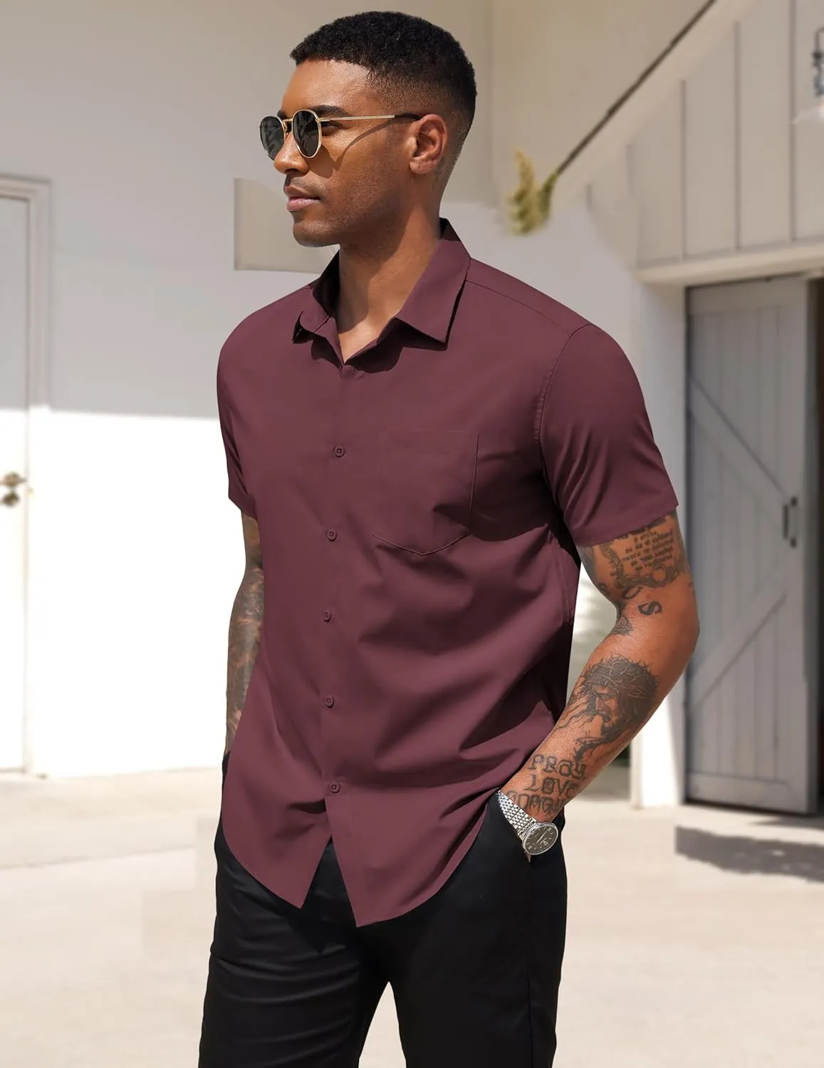 COOFANDY Men's Dress Shirts Short Sleeve Business Casual Regular Fit Button Down Shirts with Pocket