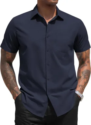 COOFANDY Men's Dress Shirts Short Sleeve Business Casual Regular Fit Button Down Shirts with Pocket
