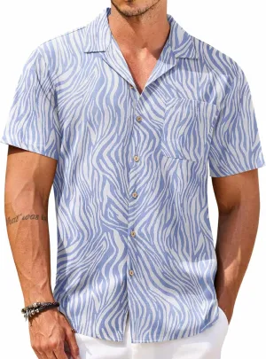 COOFANDY Men's Hawaiian Floral Shirts Cotton Linen Button Down Tropical Holiday Beach Shirts