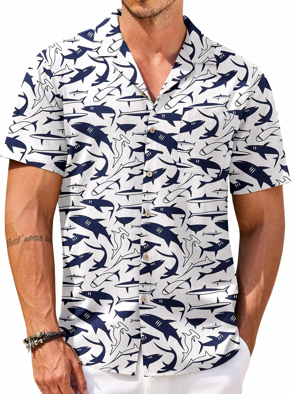 COOFANDY Men's Hawaiian Floral Shirts Cotton Linen Button Down Tropical Holiday Beach Shirts