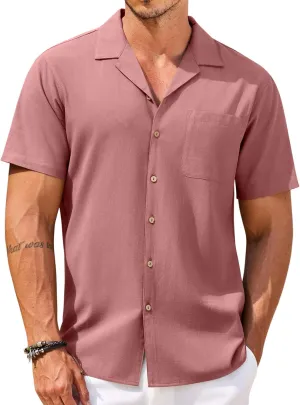 COOFANDY Men's Hawaiian Floral Shirts Cotton Linen Button Down Tropical Holiday Beach Shirts
