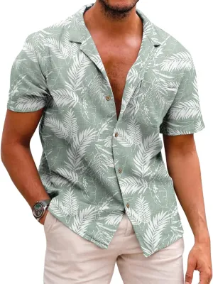 COOFANDY Mens Hawaiian Shirt Short Sleeve Buttoon Down Shirts Casual Tropical Floral Summer Linen Shirts