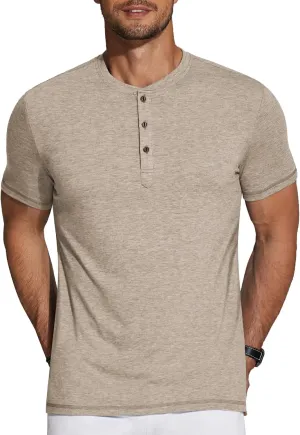 COOFANDY Men's Henley Shirts Short Sleeve Casual Basic Tee Summer Button Henley Soild T Shirts