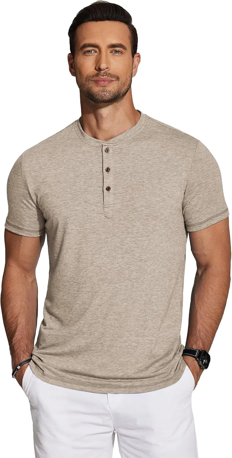 COOFANDY Men's Henley Shirts Short Sleeve Casual Basic Tee Summer Button Henley Soild T Shirts