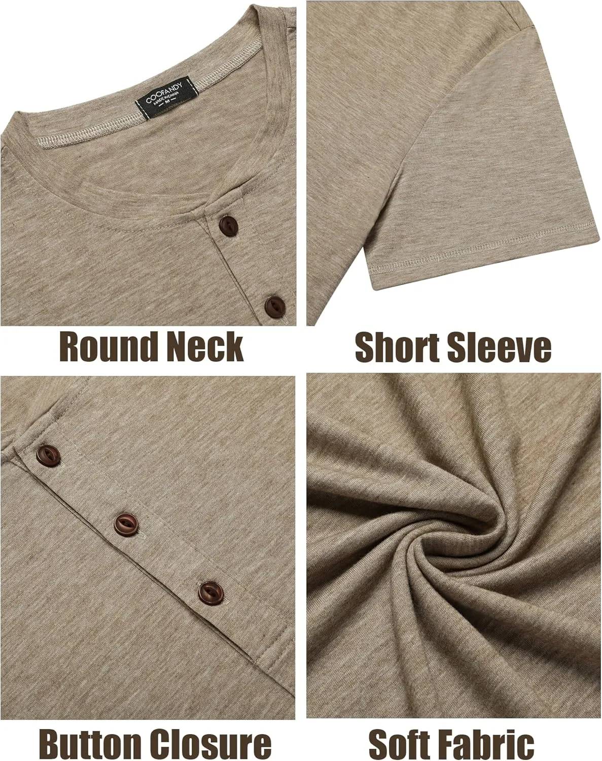 COOFANDY Men's Henley Shirts Short Sleeve Casual Basic Tee Summer Button Henley Soild T Shirts