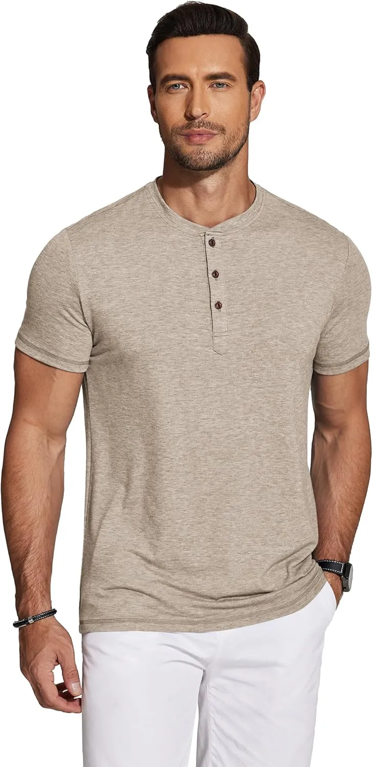 COOFANDY Men's Henley Shirts Short Sleeve Casual Basic Tee Summer Button Henley Soild T Shirts